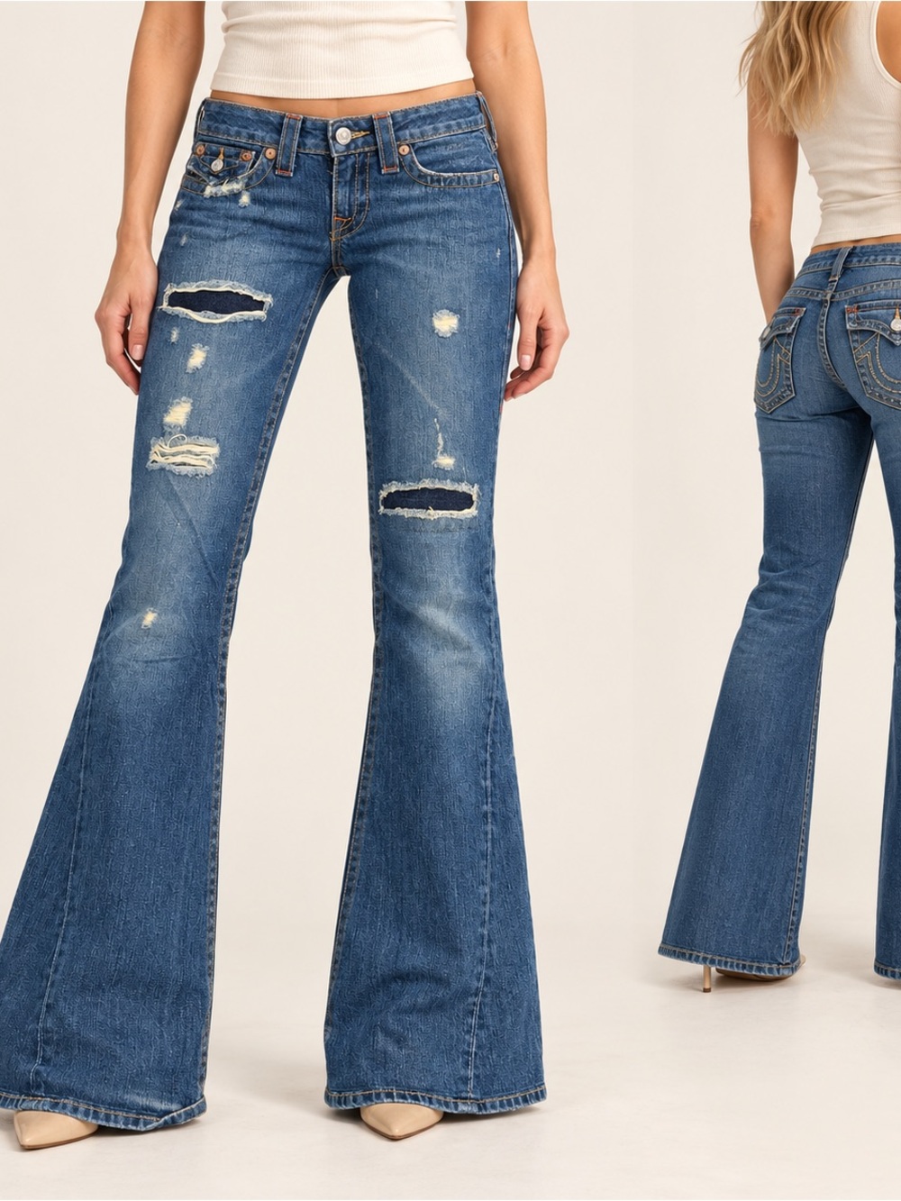 Authentic True Religion Joey Distressed Flare Jeans Size 28 Made in USA